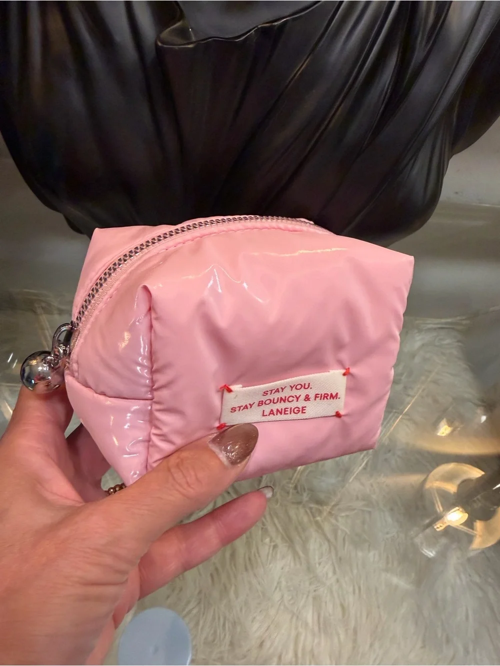 Laneige new Pink Puffy Cosmetic Pouch - Soft Pink Travel Makeup Bag